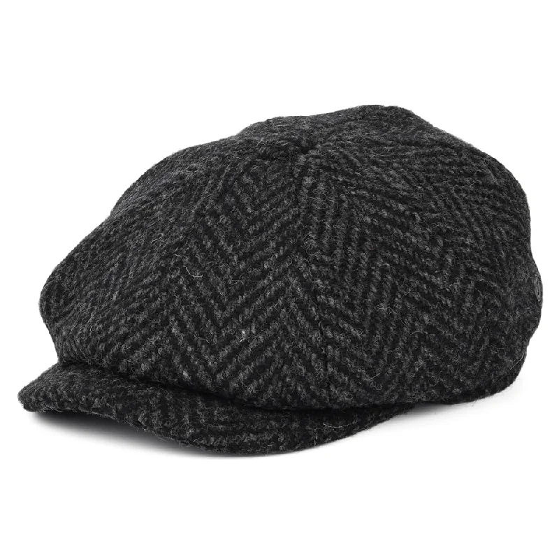 Beanies & headbands for trip packs-Heavyweight Donegal Tweed Herringbone Glencoagh Newsboy Cap - Black-Charcoal