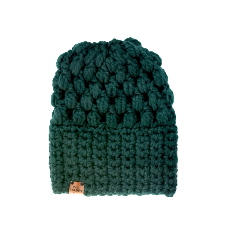 Beanies & headbands for used gems-Crochet Puff Stitch Slouch Hat | Dark Green