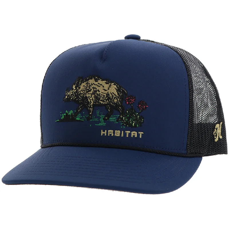 Beanies & headbands for ear warmers-"Habitat" Hat Blue/Black w/Multi Color Hog Logo