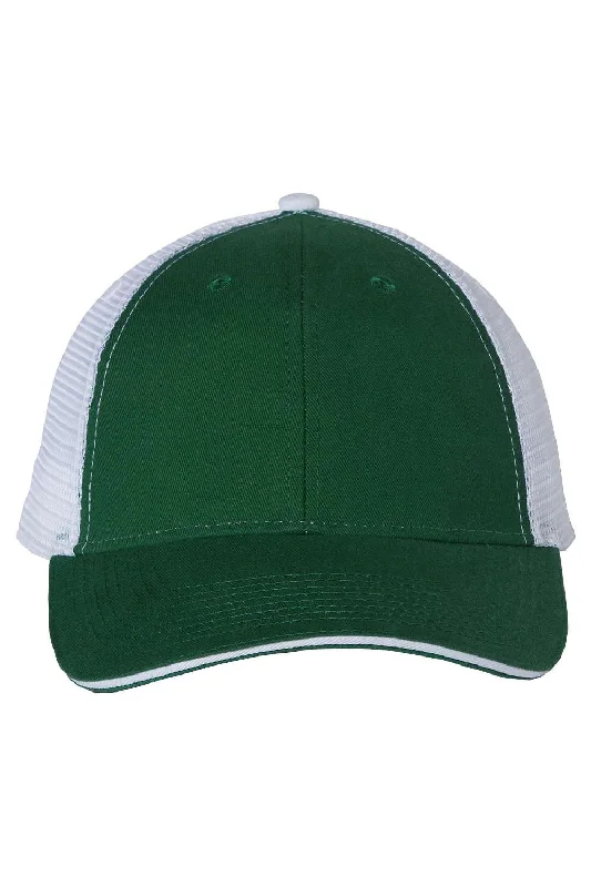 Mens hats with rolled brims-Mens hats for casual wear-Valucap Mens Sandwich Bill Adjustable Trucker Hat - Dark Green/White