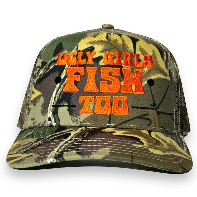 Beanies & headbands for shirt styles-Ugly Girls Fish Too Hat Funny Camo Custom Embroidery