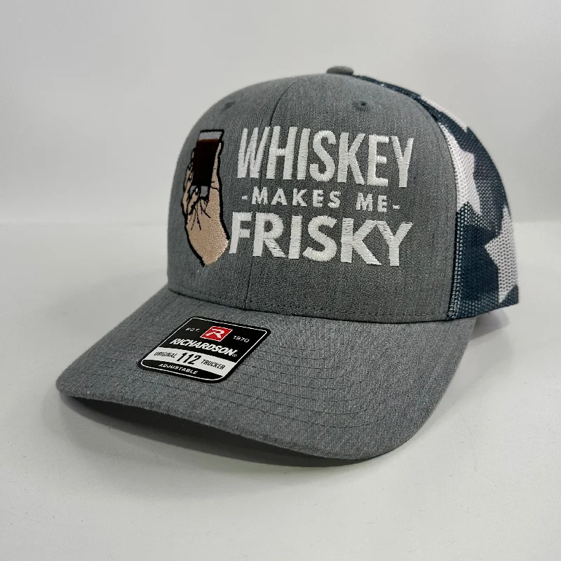 Beanies & headbands for theater kids-WHISKEY MAKES ME FRISKY RICHARDSON 112 Trucker Cap American Flag Mesh Adjustable SnapBack Cap Hat Custom Embroidered Collab Rowdy Roger